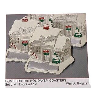 Holiday Collection Home For The Holidays Coasters Set Of 4 Silver Plated Engrave
